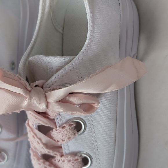 Converse Chuck Taylor All Star Lift Platform Crochet Lace Sneakers 7 White Pink - Picture 10 of 16